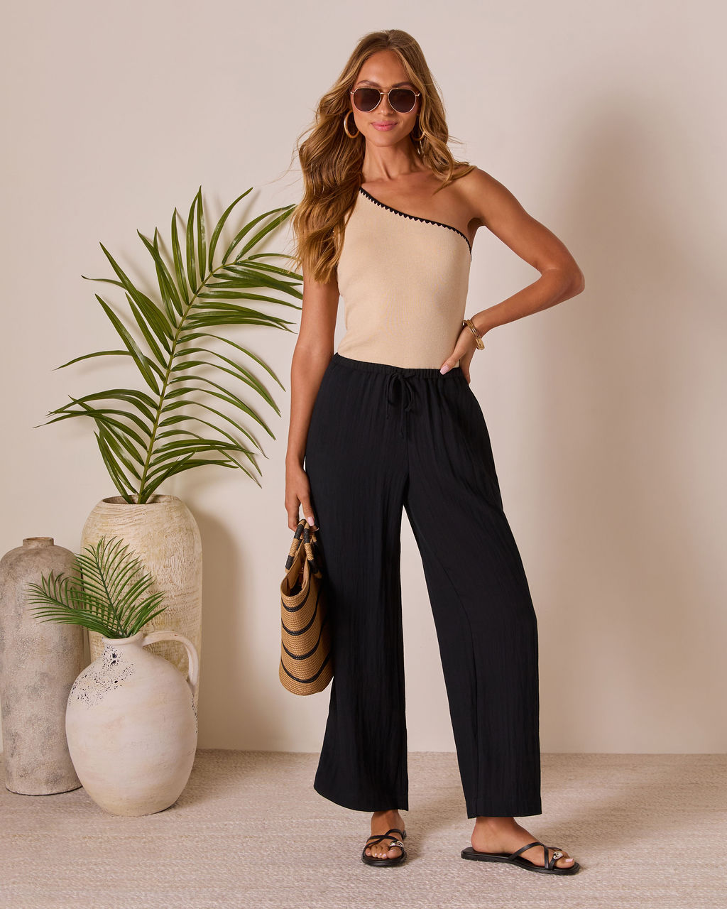 Sloane Contrast One Shoulder Top-Vogue Logic