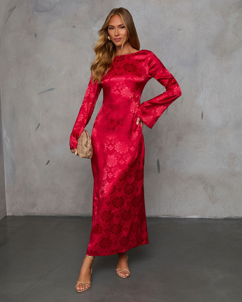 Falling In You Satin Jacquard Maxi Dress-Vogue Logic