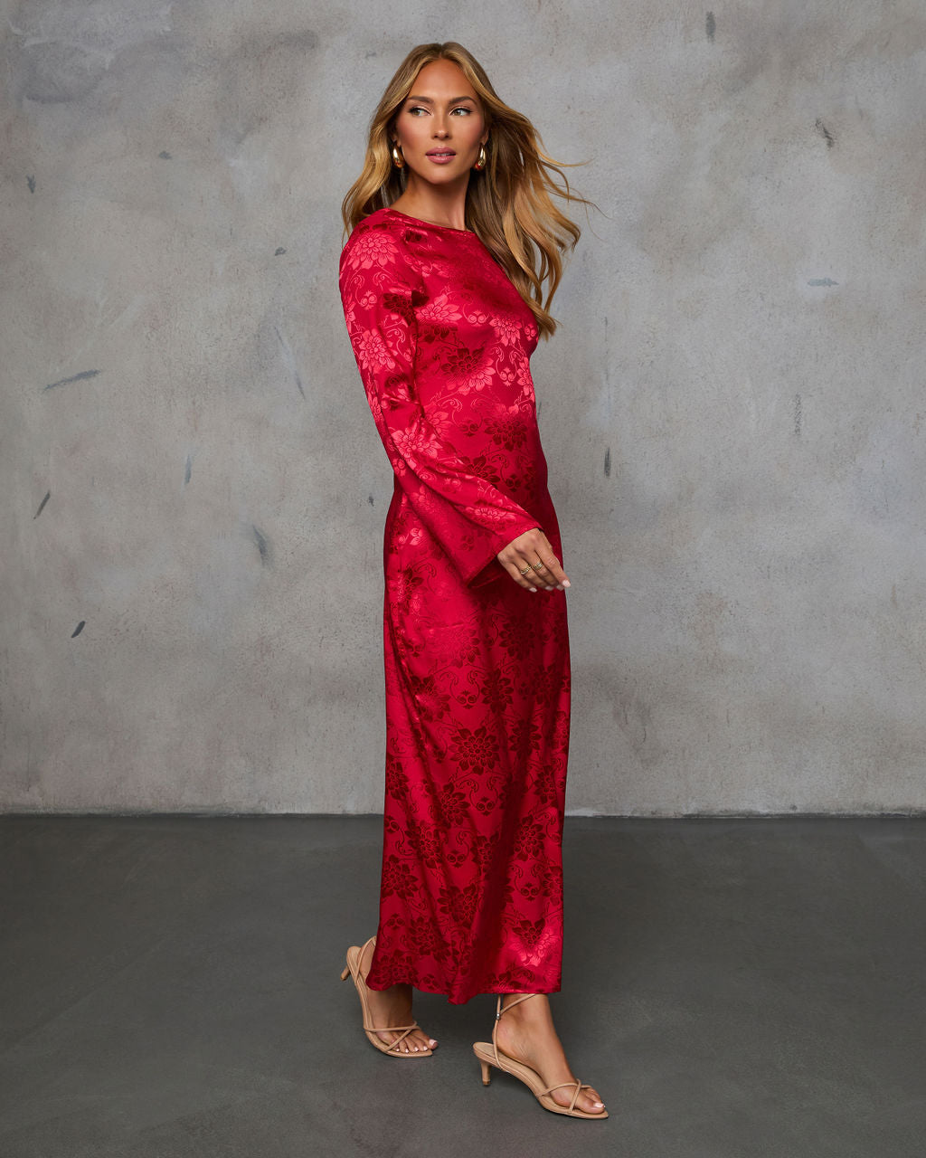 Falling In You Satin Jacquard Maxi Dress-Vogue Logic