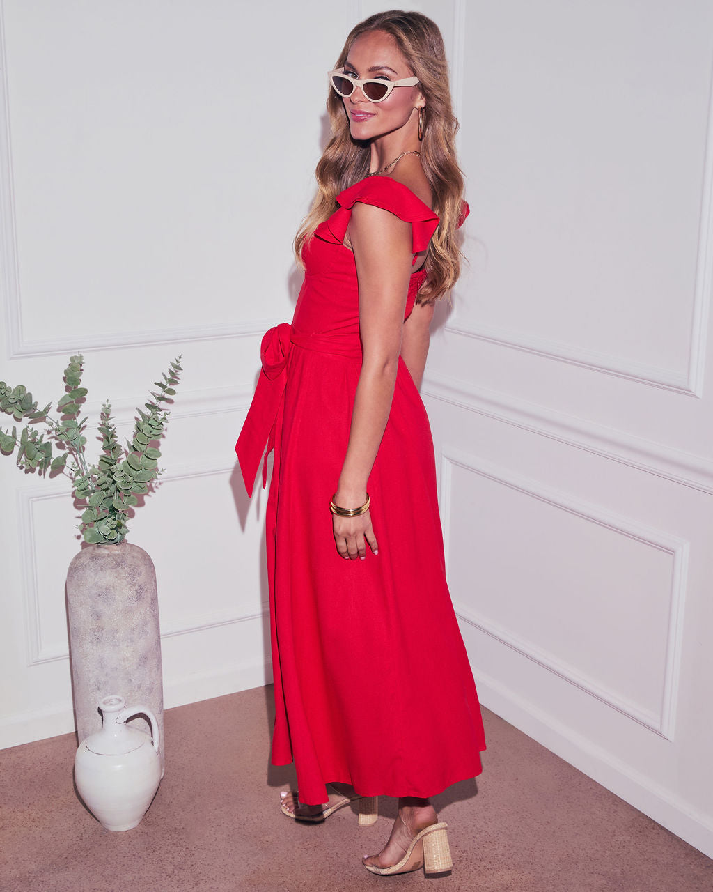 Perfect Date Cotton Tie Waist Midi Dress-Vogue Logic