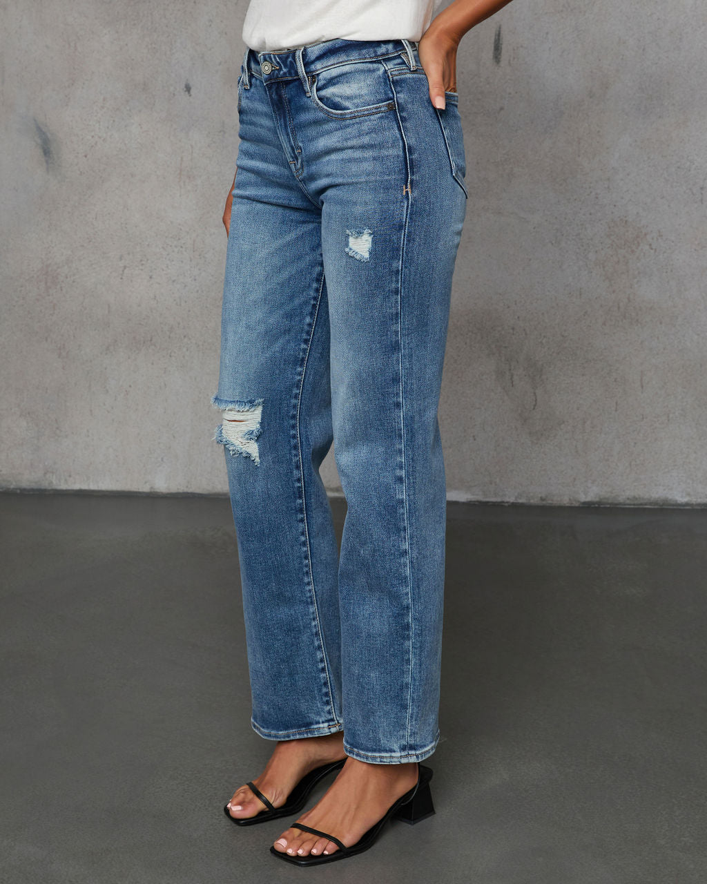 Ayda Distressed Mid Rise Straight Leg Jeans-Vogue Logic