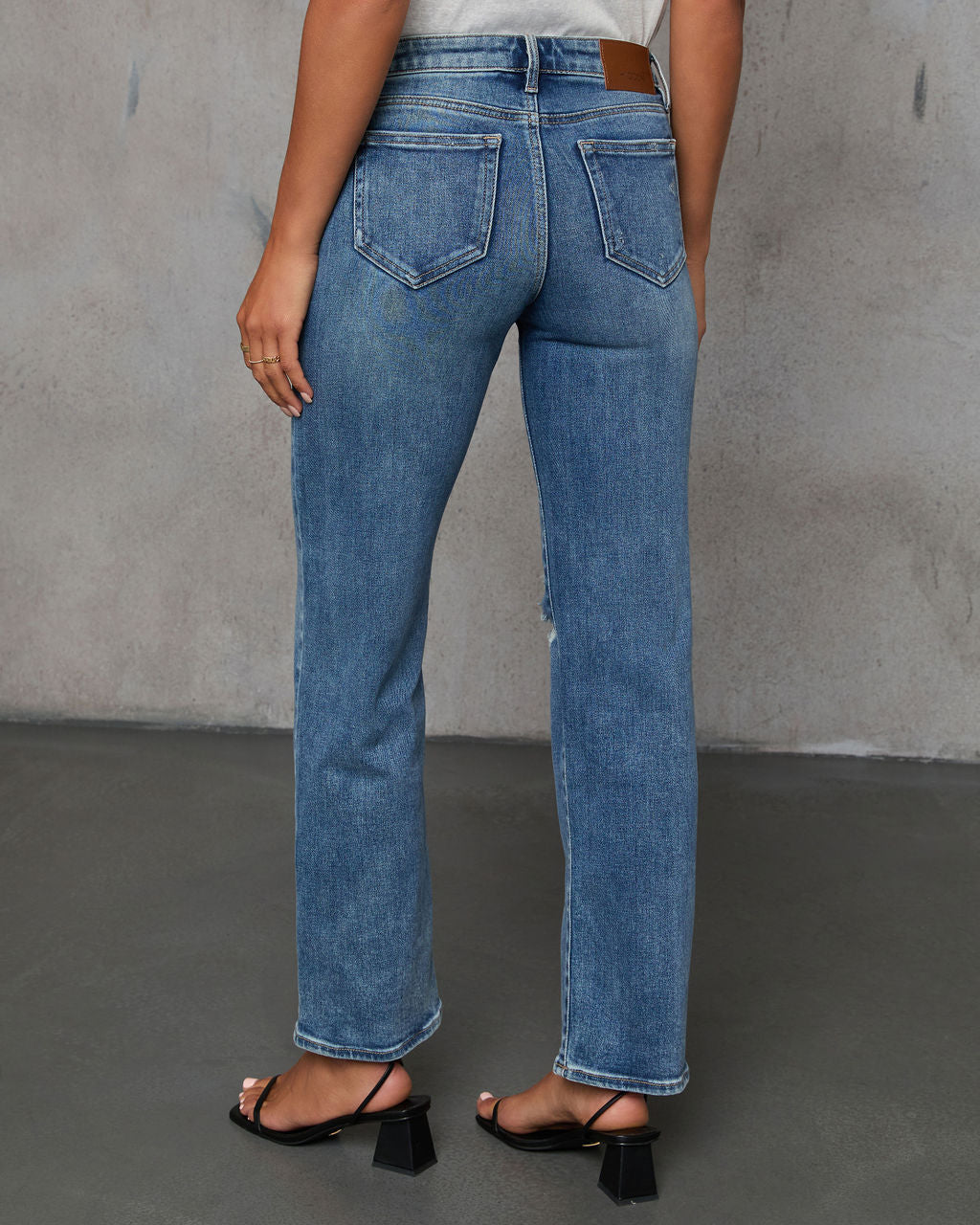 Ayda Distressed Mid Rise Straight Leg Jeans-Vogue Logic
