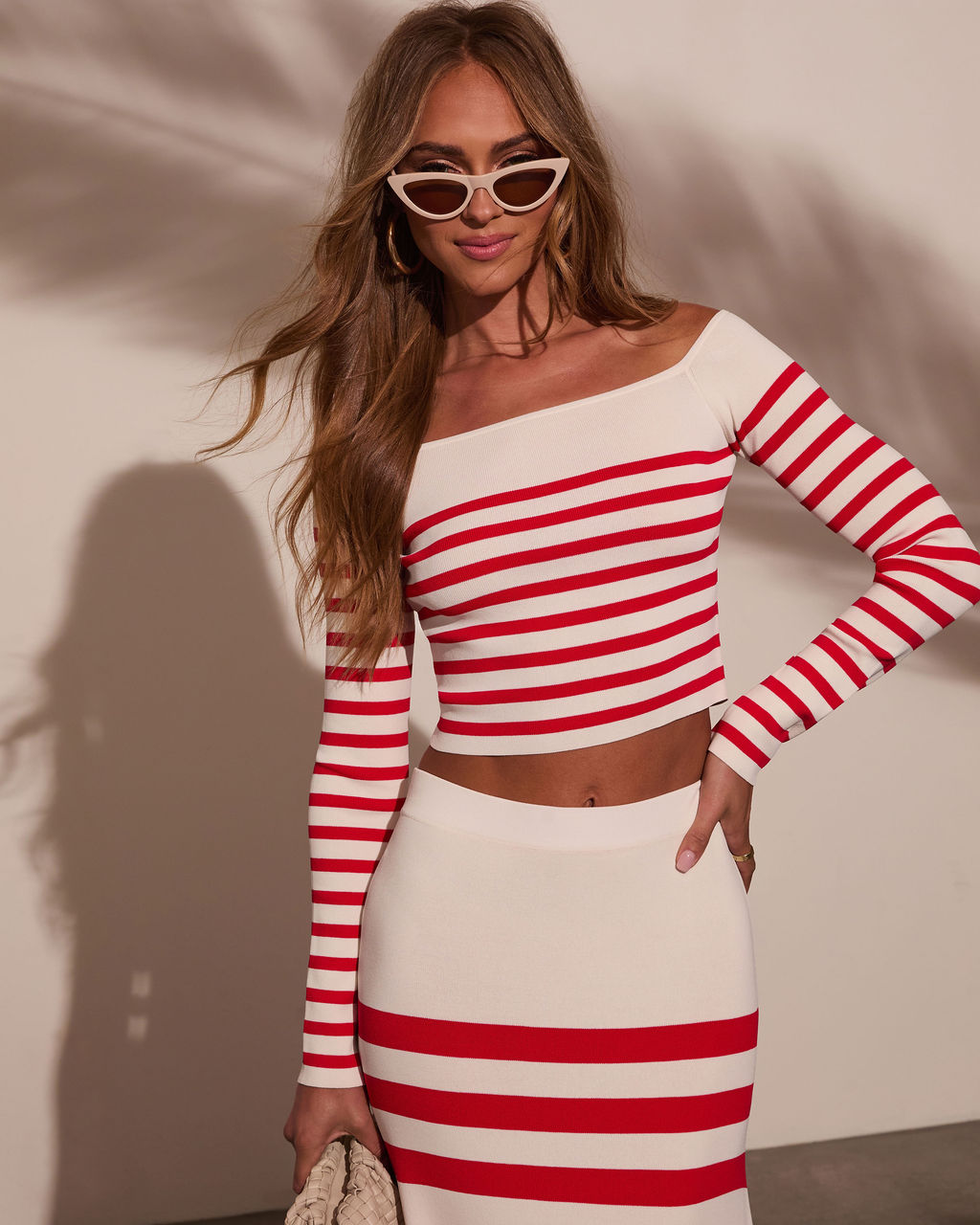 Montez Striped Off The Shoulder Top-Vogue Logic