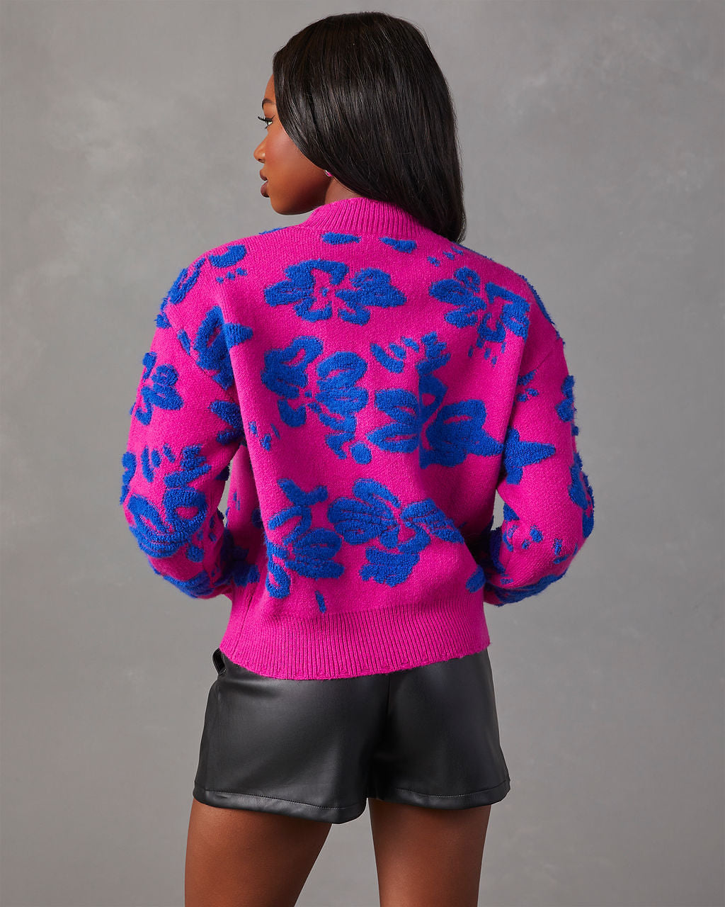 Chilly Days Textured Floral Sweater-Vogue Logic