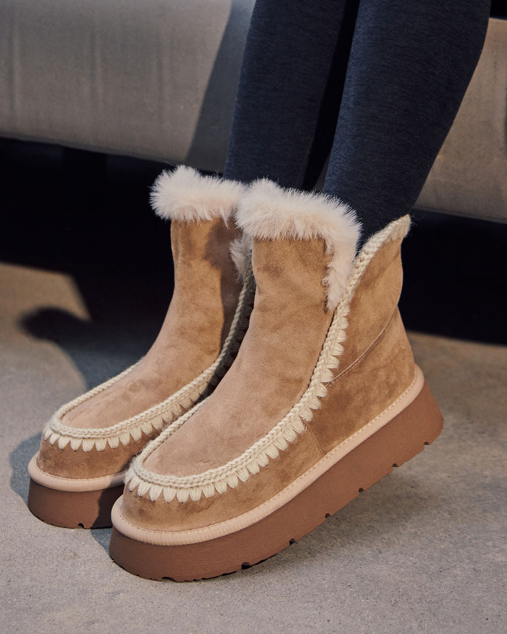 Joppie Faux Suede Fur Lined Booties-Vogue Logic