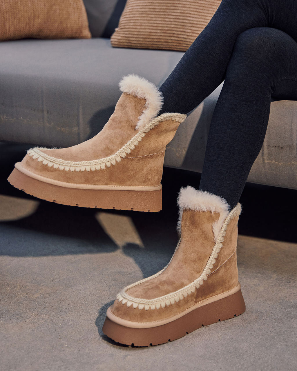Joppie Faux Suede Fur Lined Booties-Vogue Logic
