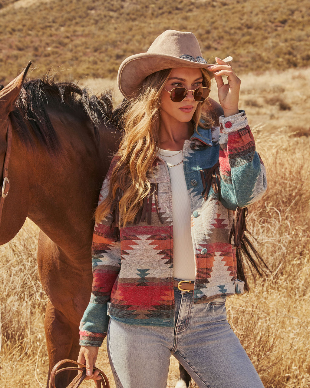 Morrow Aztec Printed Fringe Jacket-Vogue Logic