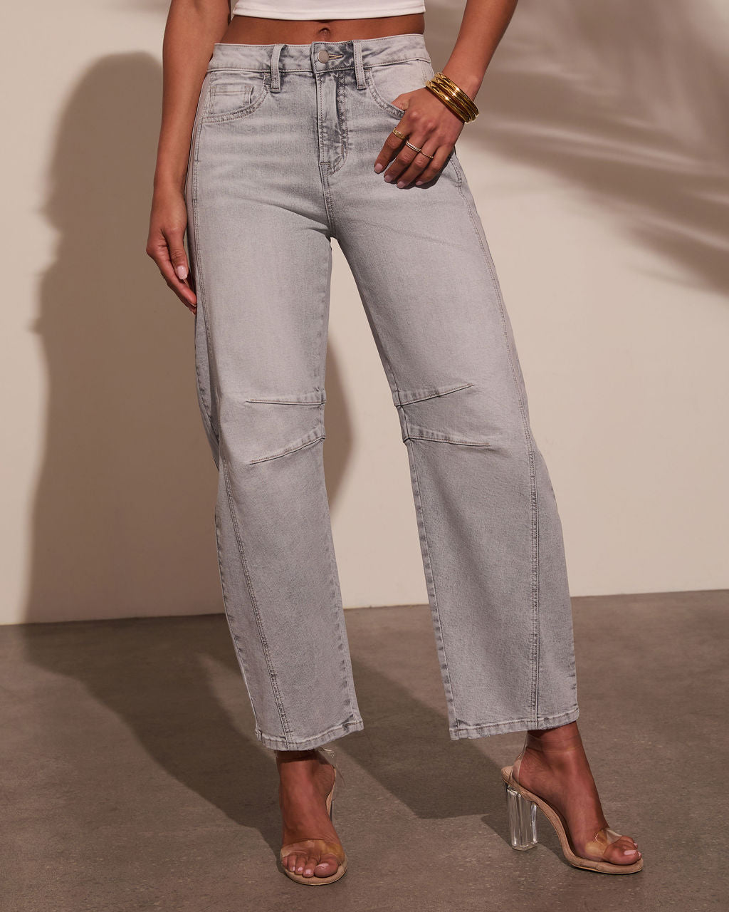 Wild Honey Stretch High Rise Barrel Jeans-Vogue Logic