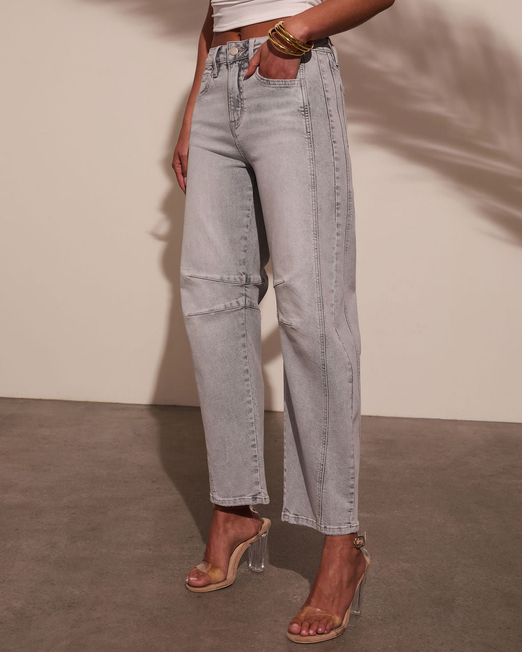 Wild Honey Stretch High Rise Barrel Jeans-Vogue Logic