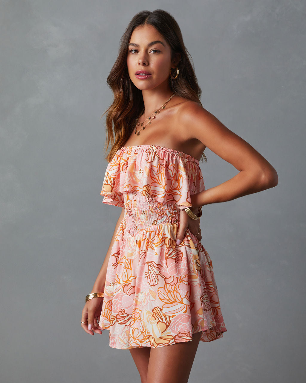Lilly Floral Smocked Strapless Romper-Vogue Logic