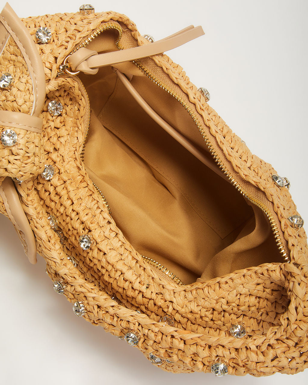 Crystal Cove Rhinestone Embellished Raffia Satchel-Vogue Logic