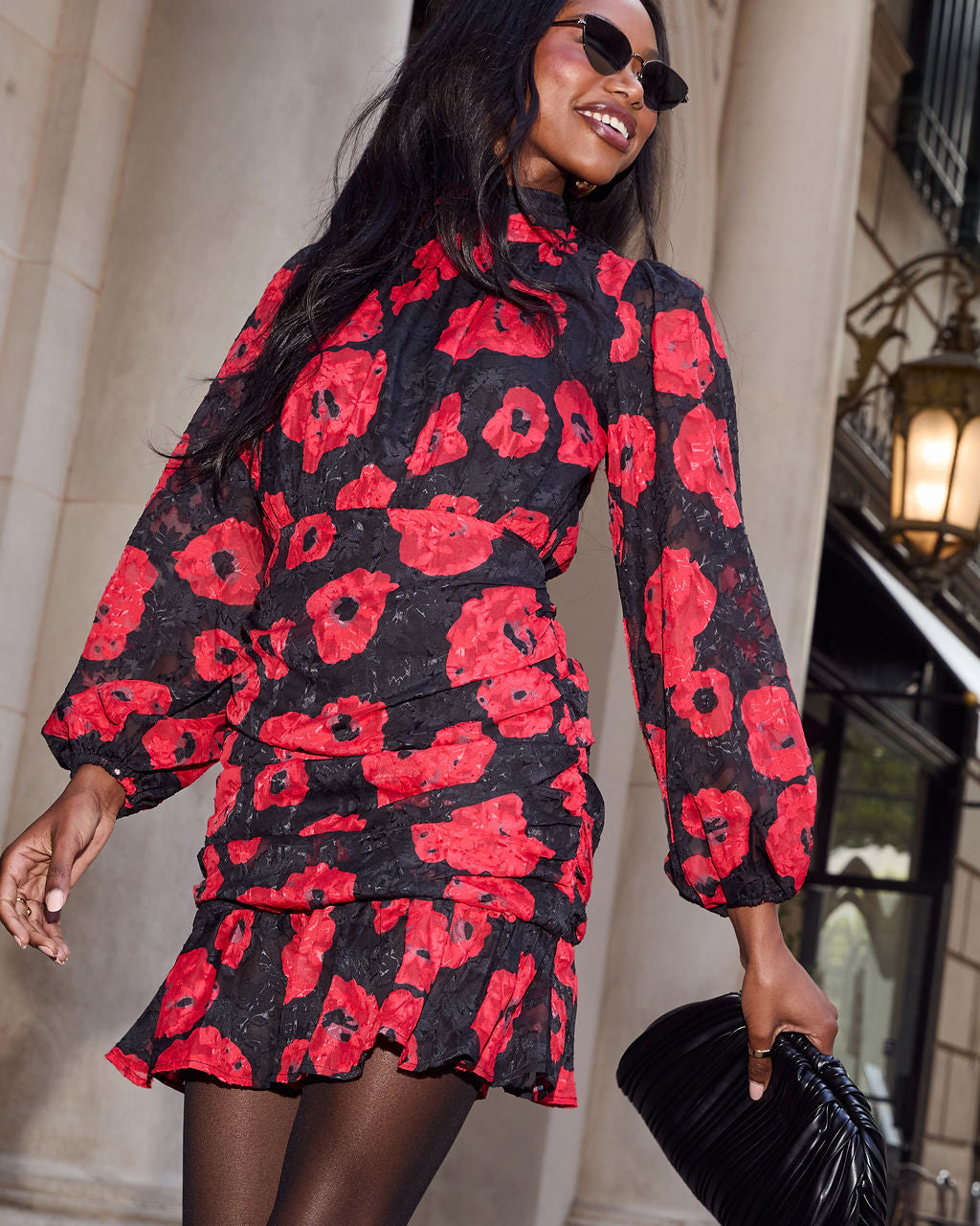 Silk Night Ruched Floral Mini Dress-Vogue Logic