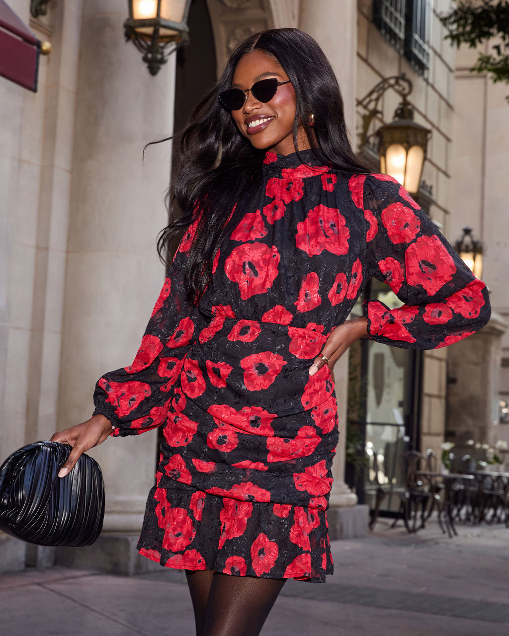 Silk Night Ruched Floral Mini Dress-Vogue Logic