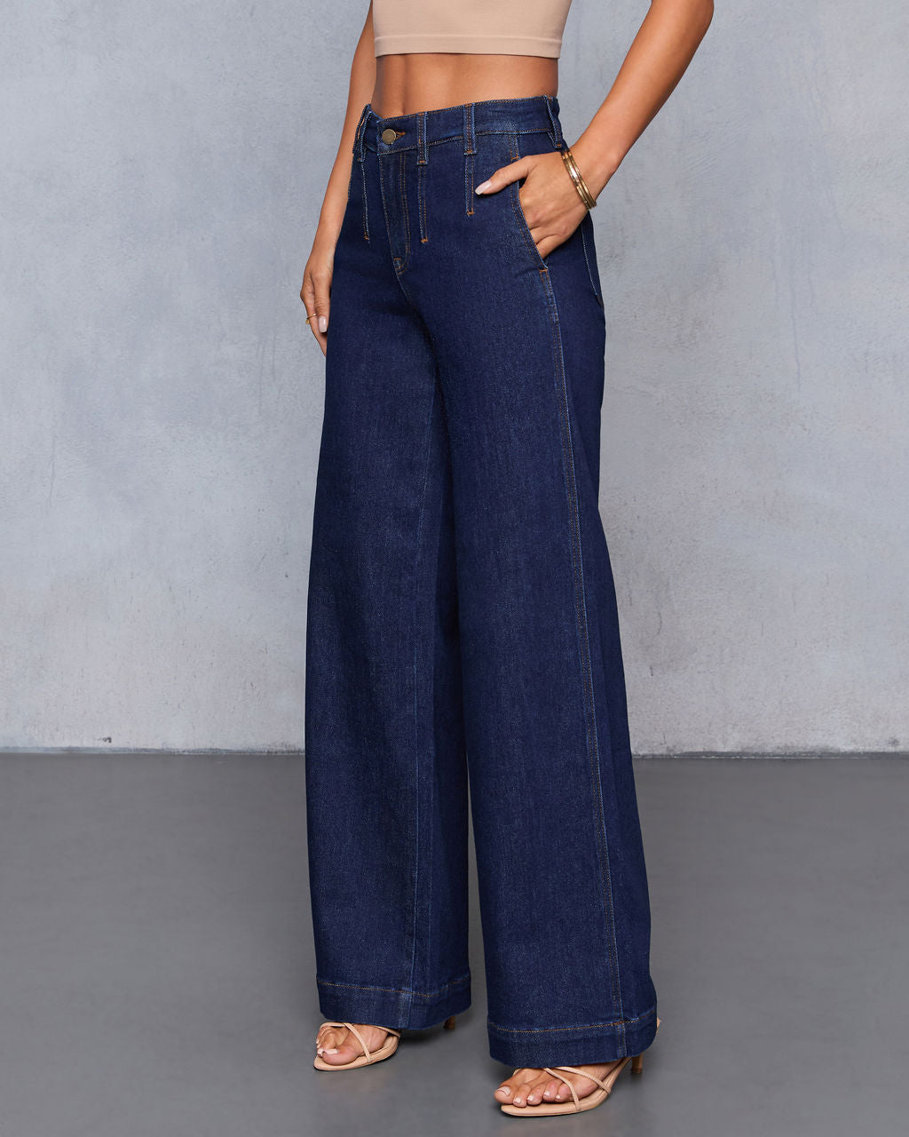 Soft Echo Stretch High Rise Wide Leg  Jeans-Vogue Logic