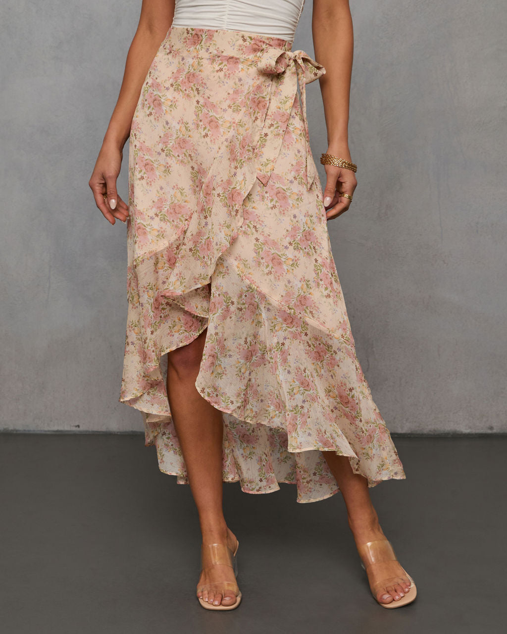 Wildly Radiant Floral Chiffon Wrap Skirt-Vogue Logic