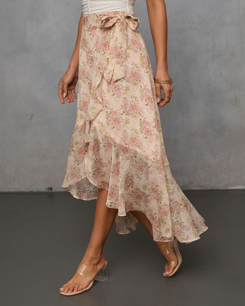Wildly Radiant Floral Chiffon Wrap Skirt-Vogue Logic
