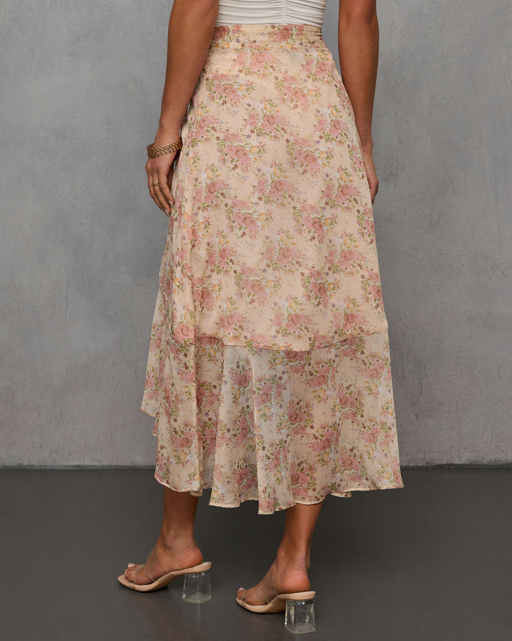 Wildly Radiant Floral Chiffon Wrap Skirt-Vogue Logic