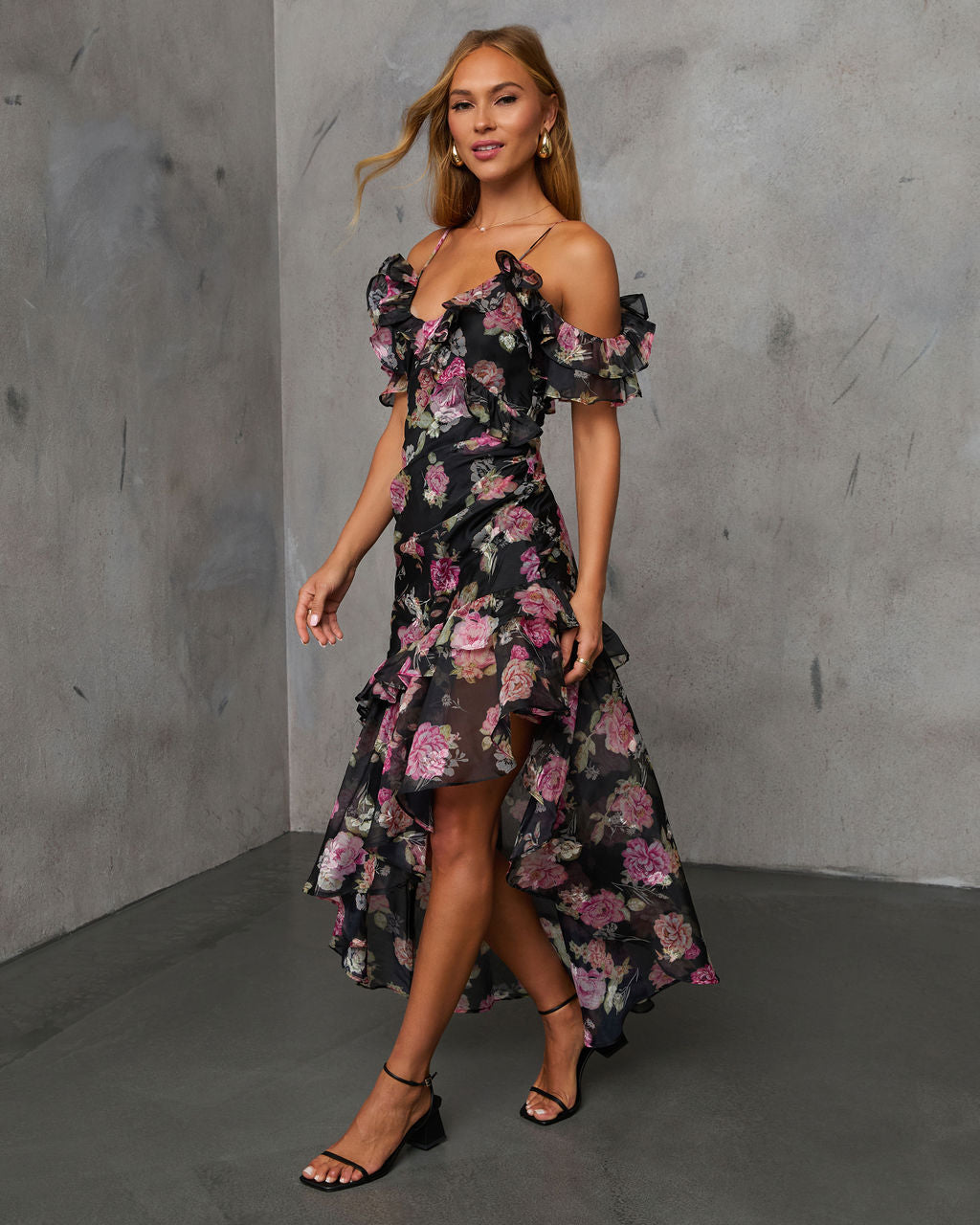 Chelsea Off The Shoulder Ruffle Maxi Dress-Vogue Logic