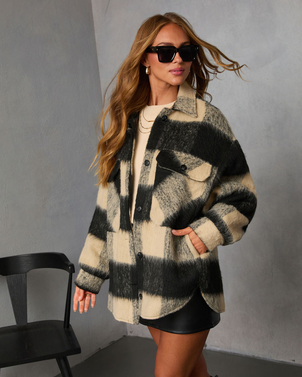 Fading Hour Heavyweight Brushed Plaid Jacket-Vogue Logic