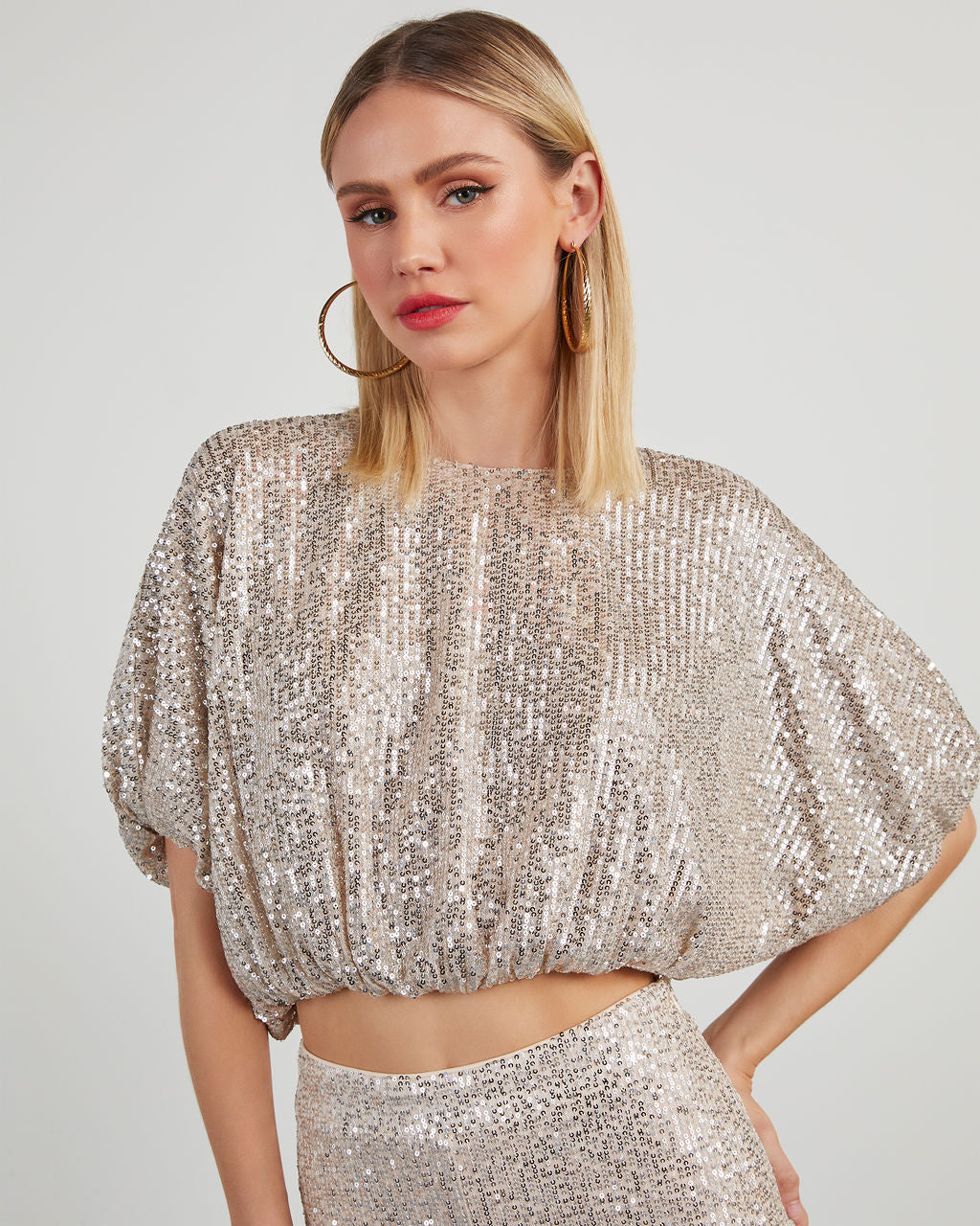 Diva Sequin Bubble Hem Top-Vogue Logic