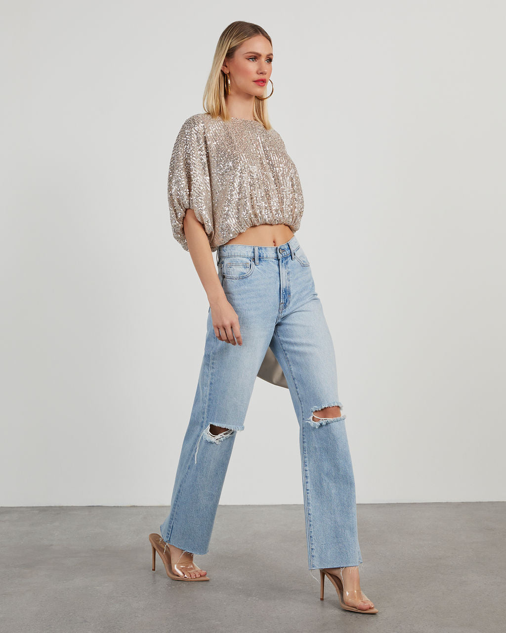 Diva Sequin Bubble Hem Top-Vogue Logic