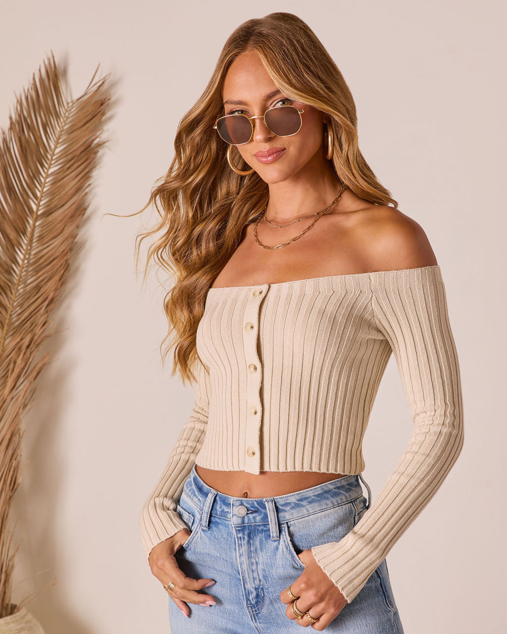 Soft Focus Off The Shoulder Knit Top-Vogue Logic