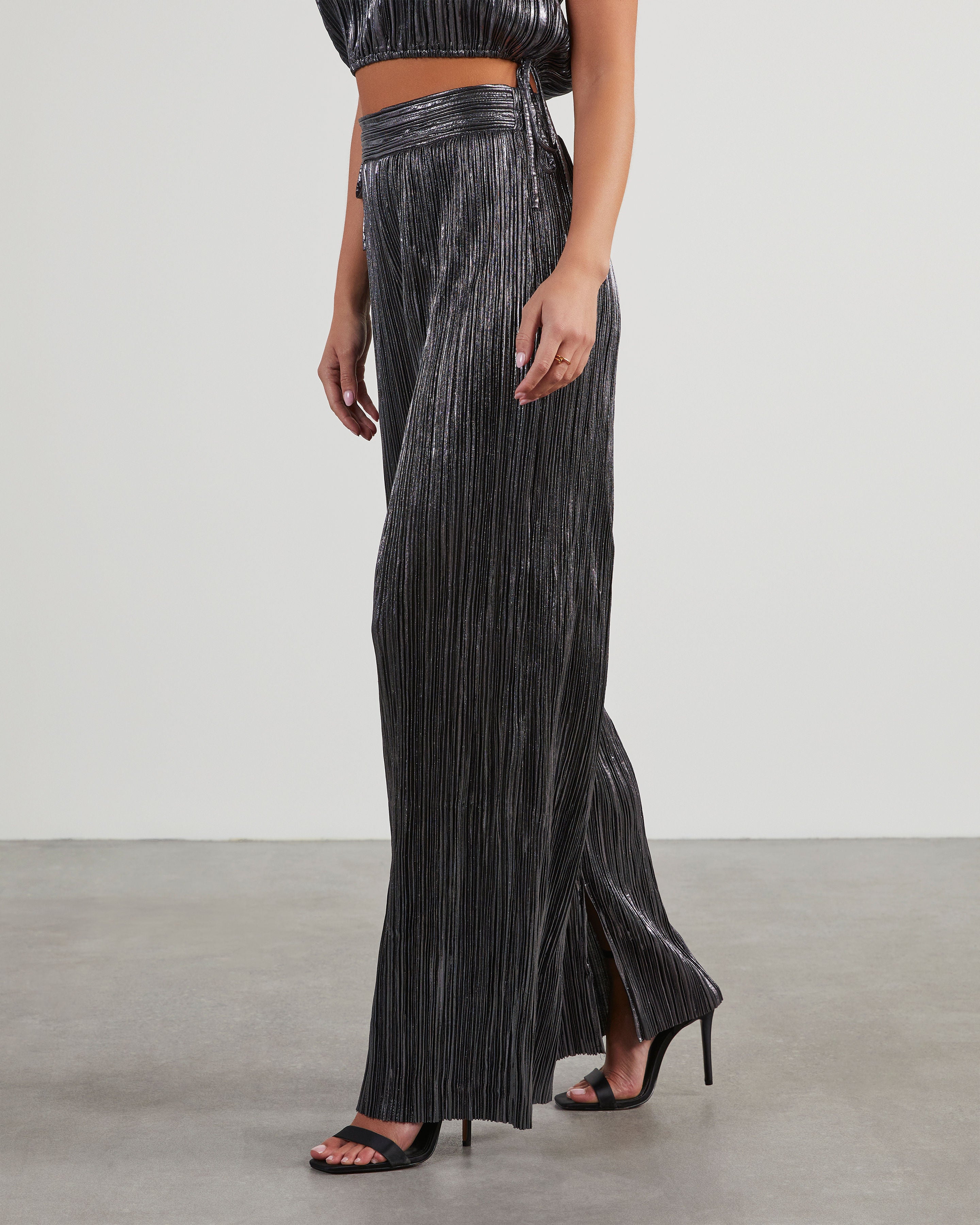 Sinclair Metallic Plisse Trouser Pants-Vogue Logic