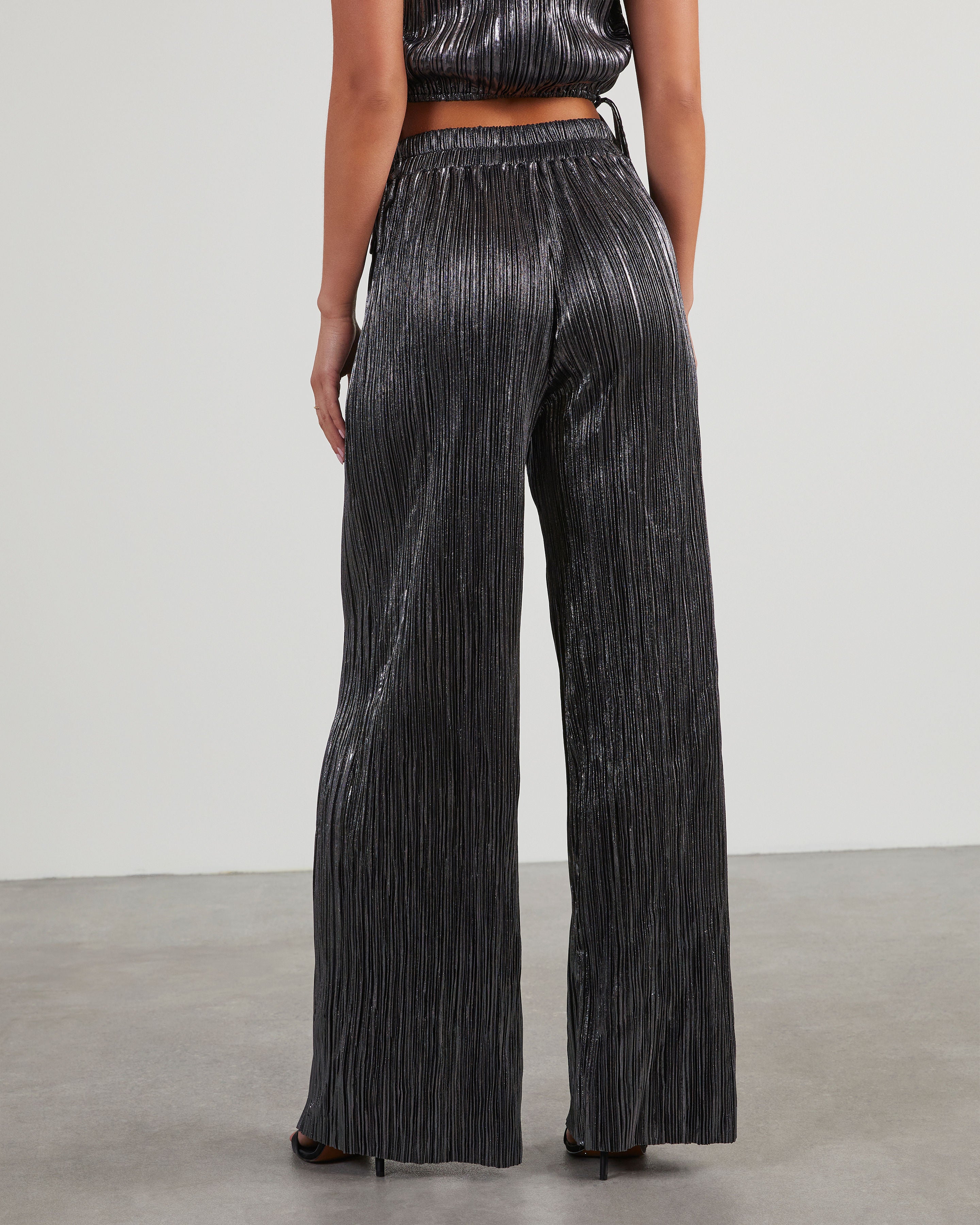 Sinclair Metallic Plisse Trouser Pants-Vogue Logic