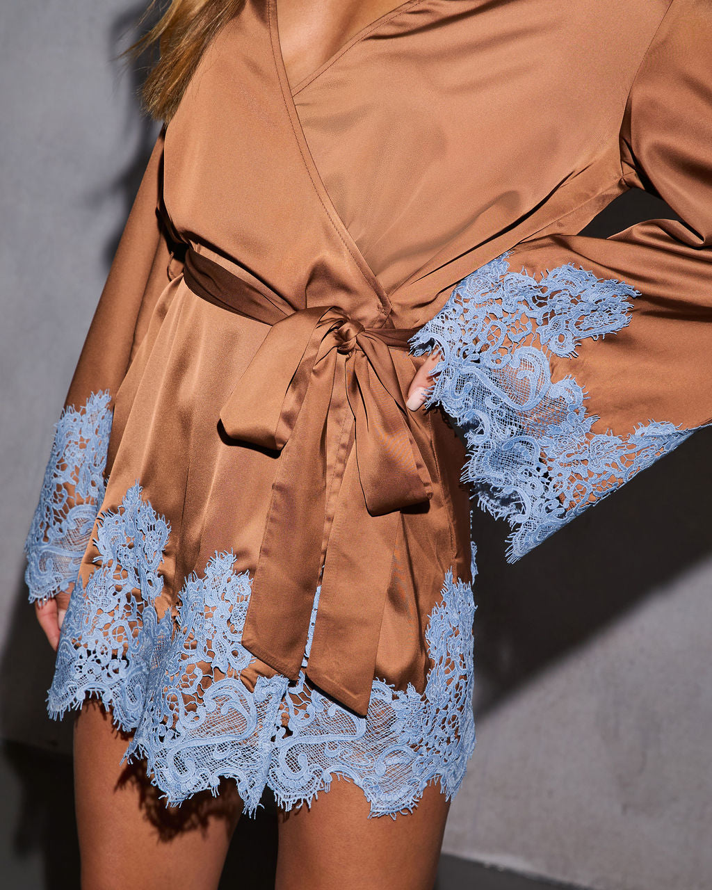 Soft Ember Wrap Lace Mini Dress-Vogue Logic