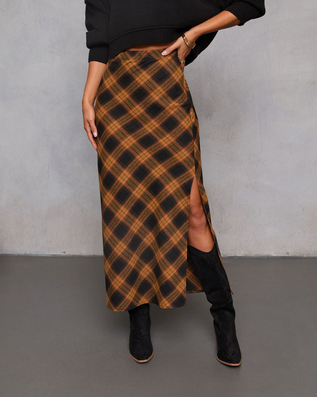 Autumn Chapter Plaid Maxi Skirt-Vogue Logic