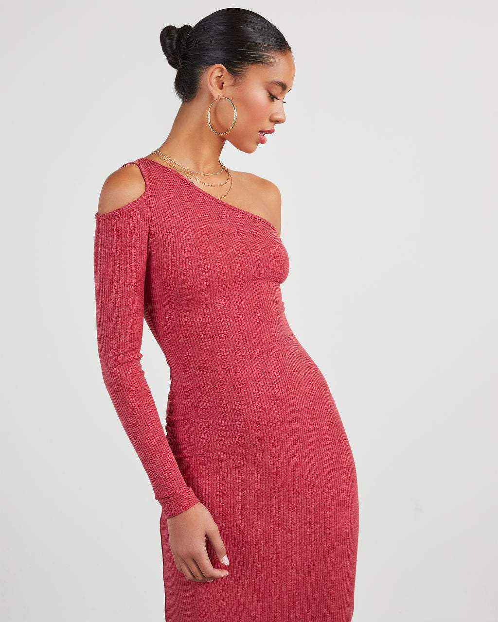 Regina Cutout One Shoulder Knit Midi Dress-Vogue Logic