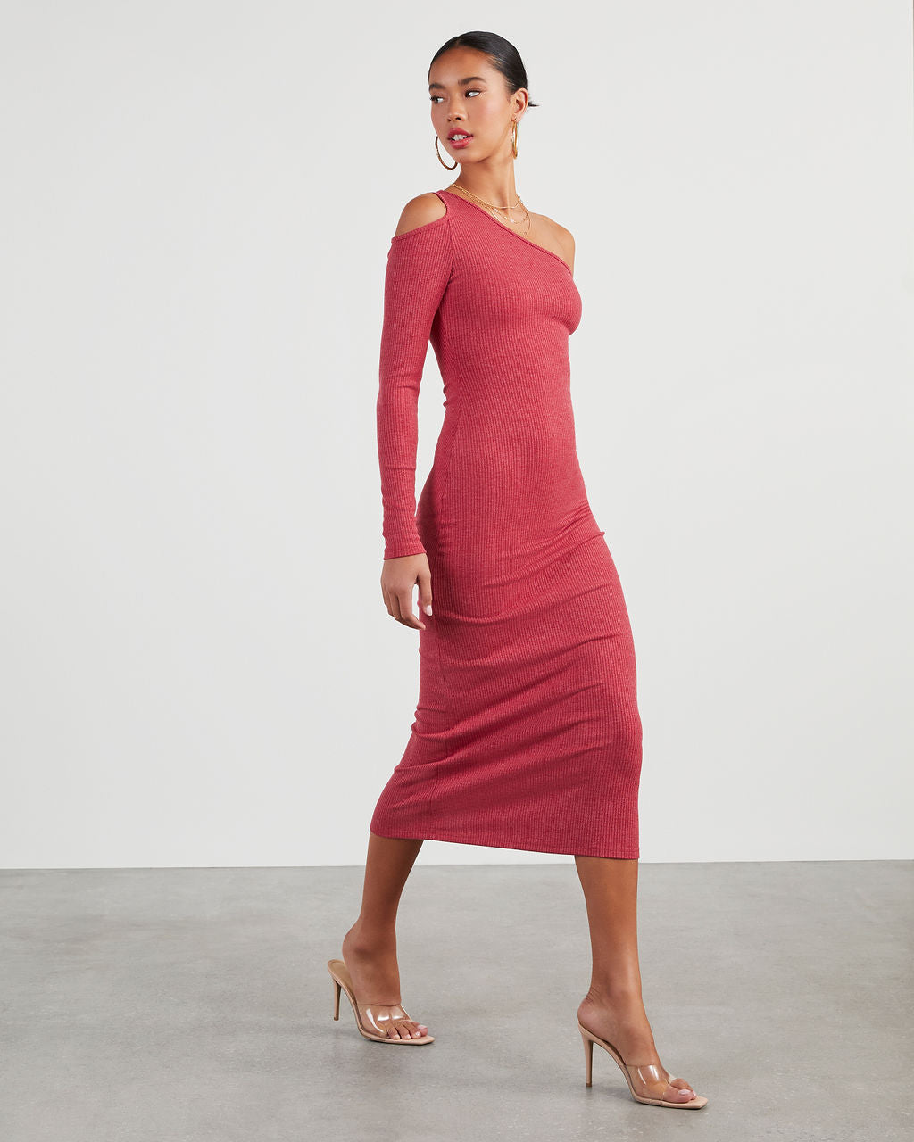 Regina Cutout One Shoulder Knit Midi Dress-Vogue Logic