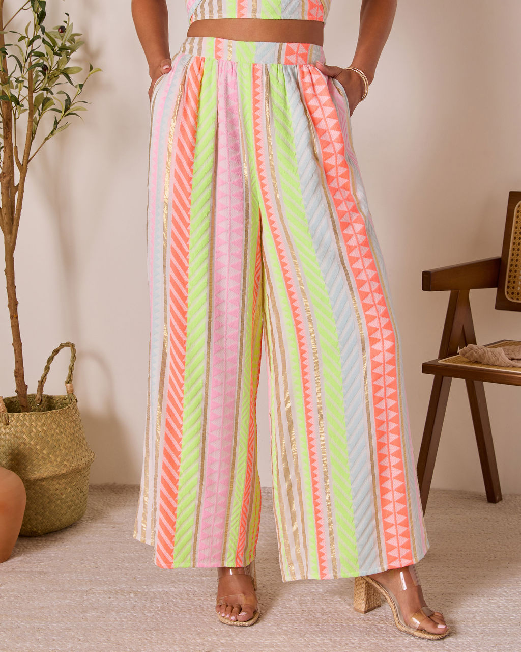 Sun Washed Abstract Wide Leg Pants-Vogue Logic