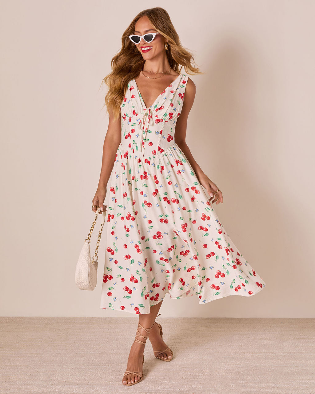 Sweet Tart Cherry Print Midi Dress-Vogue Logic