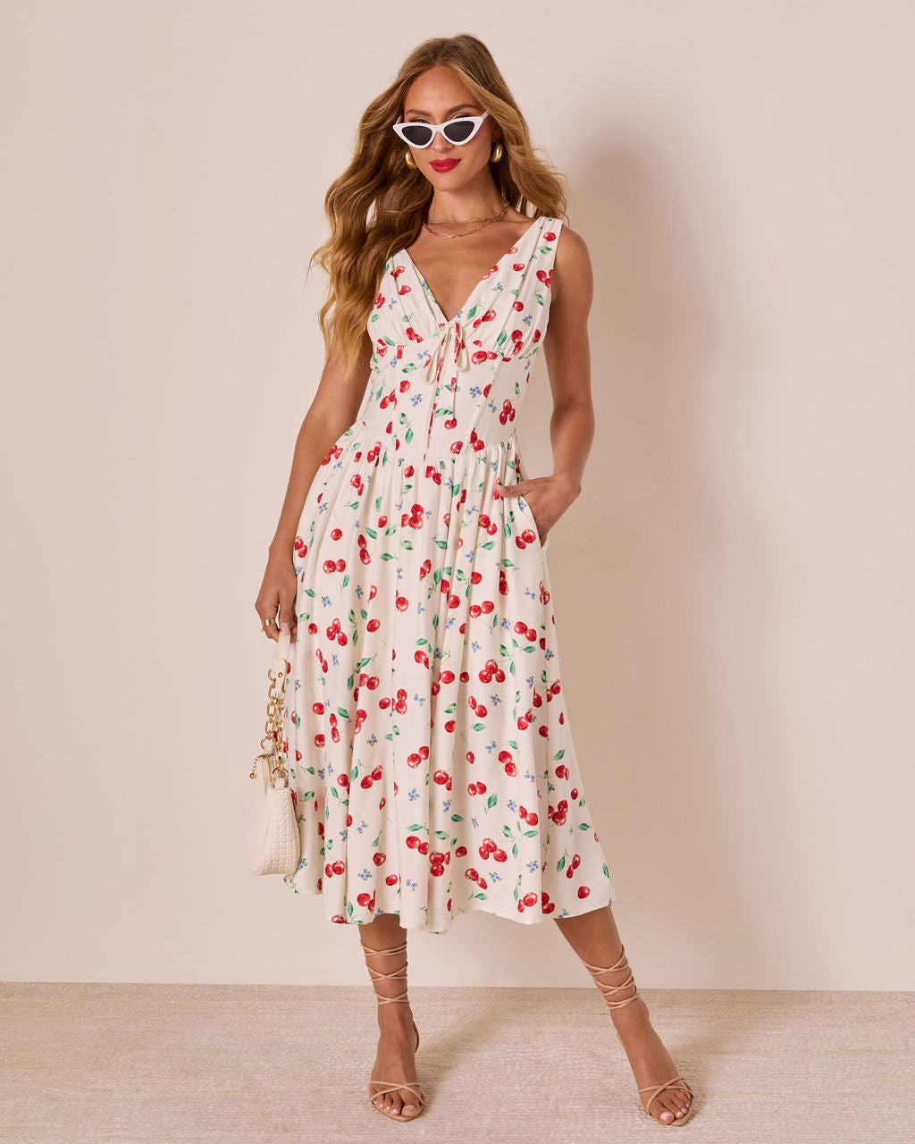 Sweet Tart Cherry Print Midi Dress-Vogue Logic