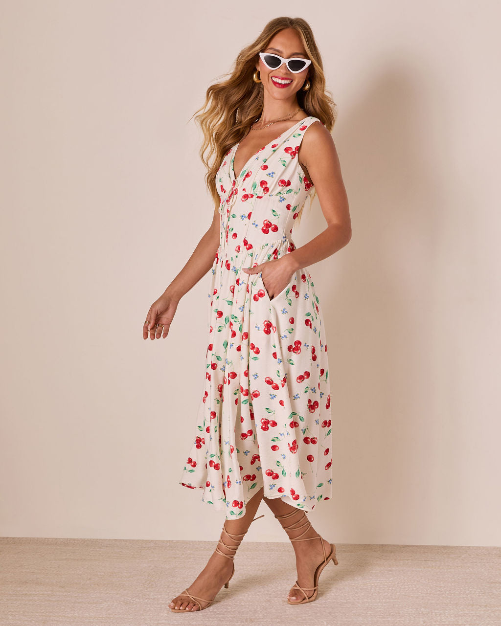 Sweet Tart Cherry Print Midi Dress-Vogue Logic