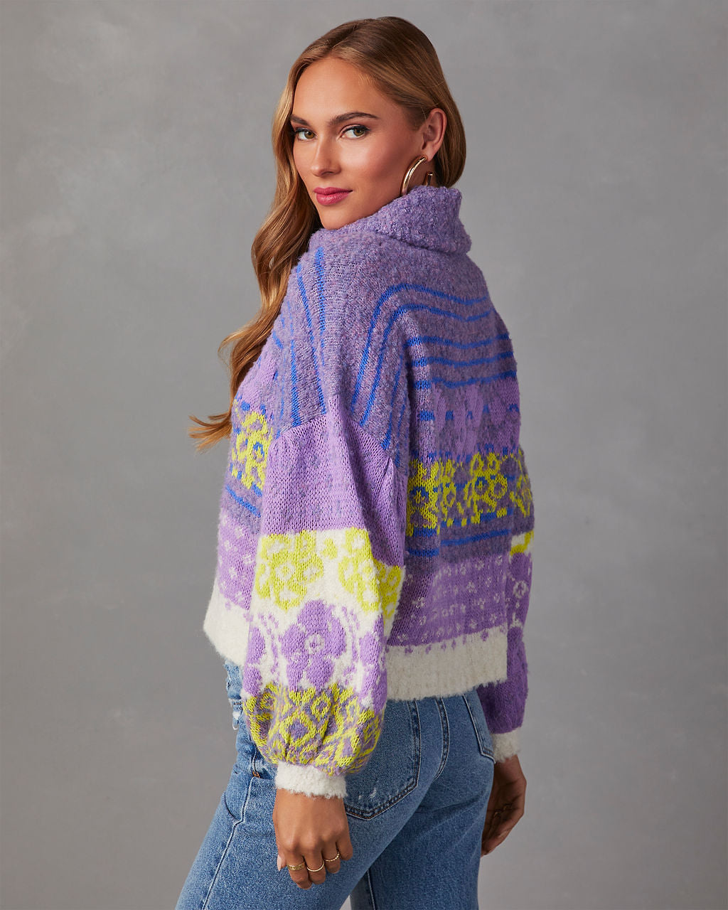 Monet Knit Printed Turtleneck Pullover Sweater-Vogue Logic