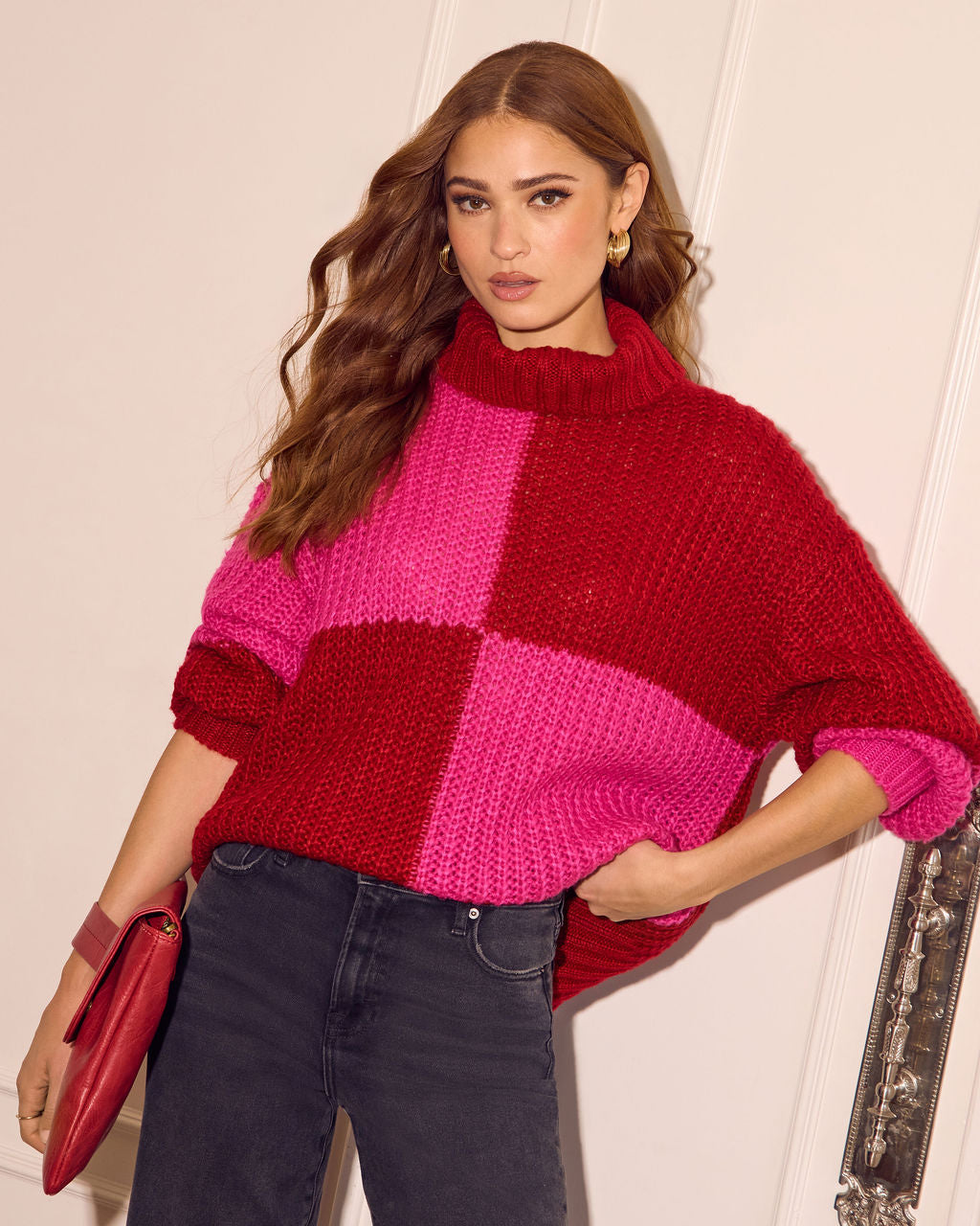 Snuggle Mode Mock Neck Colorblock Sweater-Vogue Logic