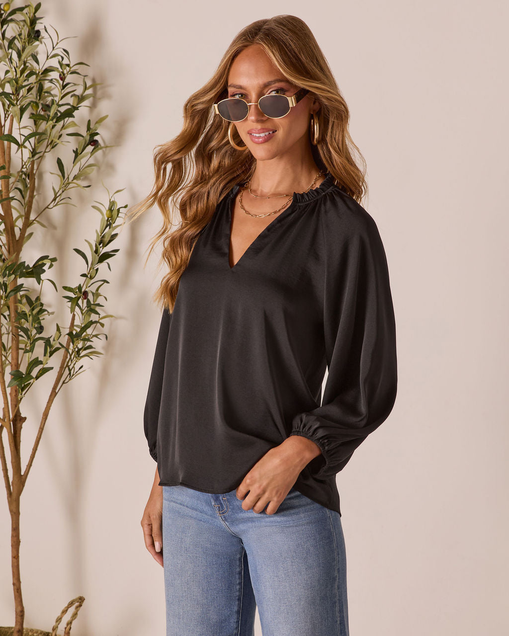Teylor V Neck Long Sleeve Top-Vogue Logic