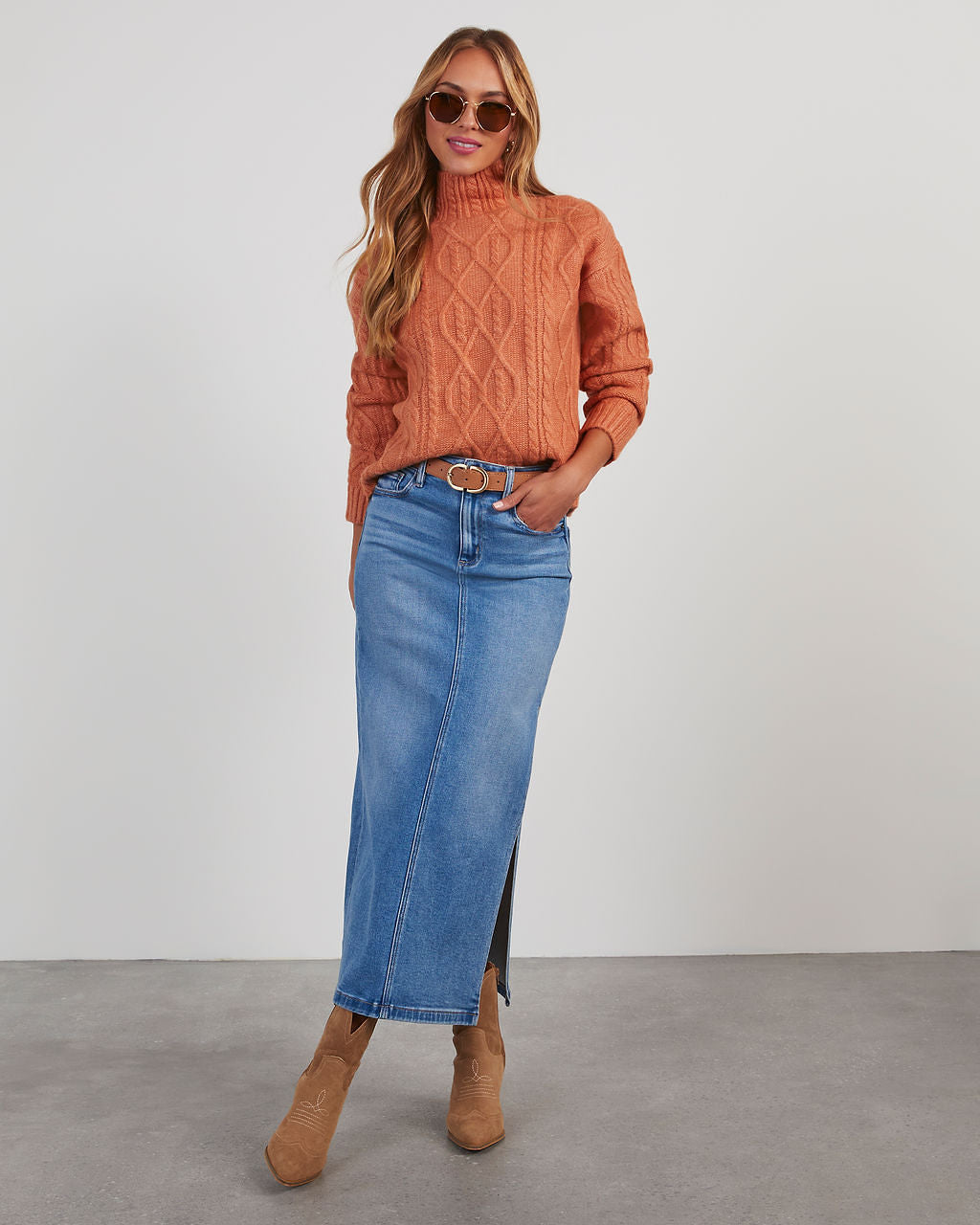 Sheila Cable Knit Turtleneck Sweater-Vogue Logic