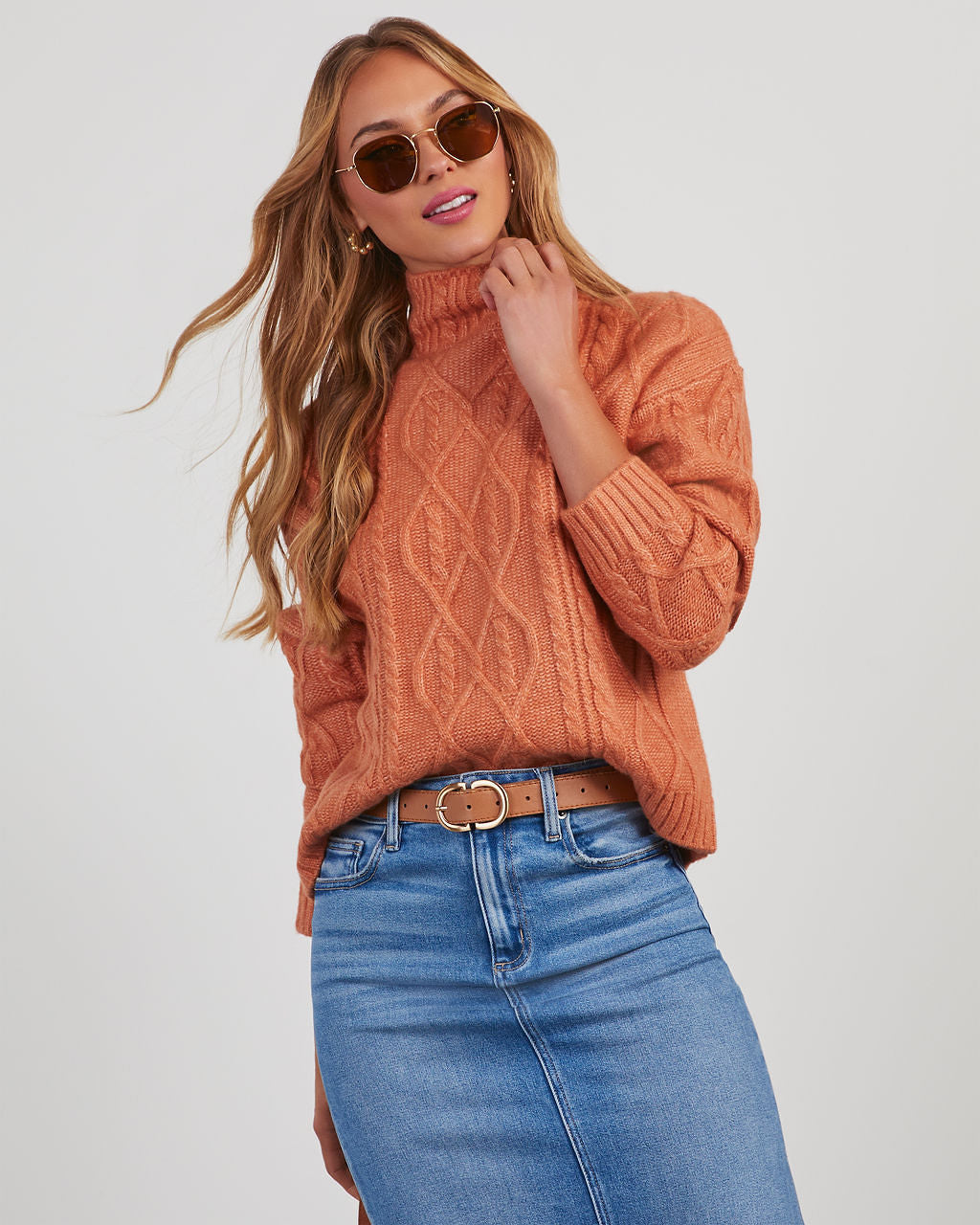 Sheila Cable Knit Turtleneck Sweater-Vogue Logic