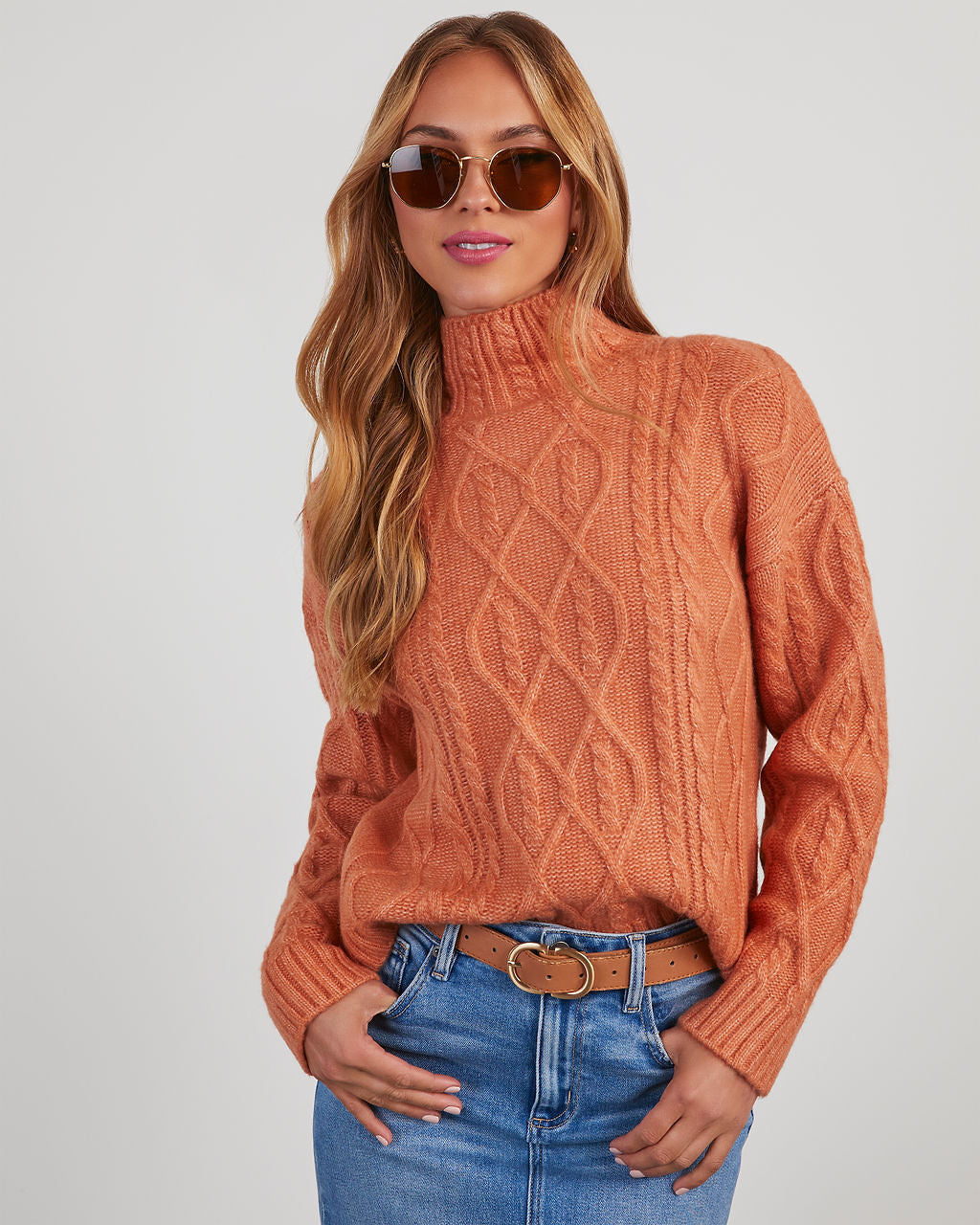 Sheila Cable Knit Turtleneck Sweater-Vogue Logic