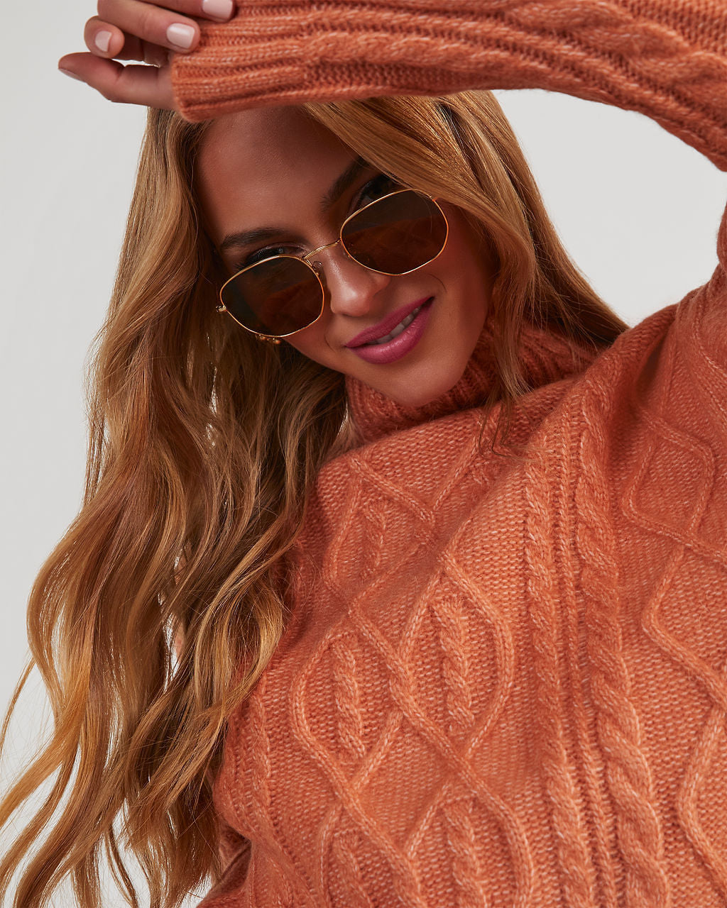 Sheila Cable Knit Turtleneck Sweater-Vogue Logic