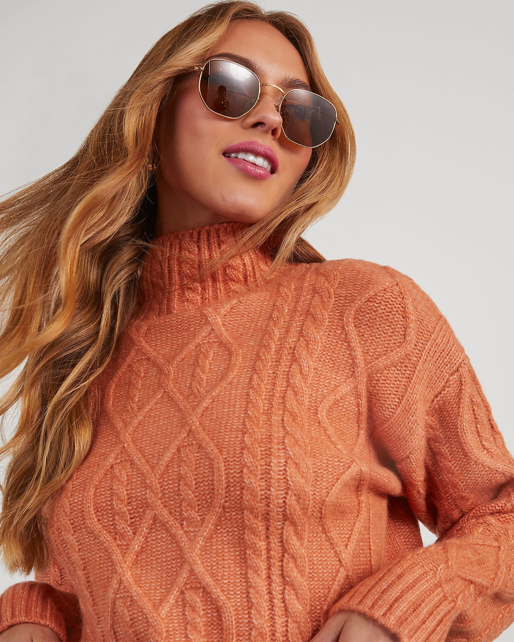 Sheila Cable Knit Turtleneck Sweater-Vogue Logic