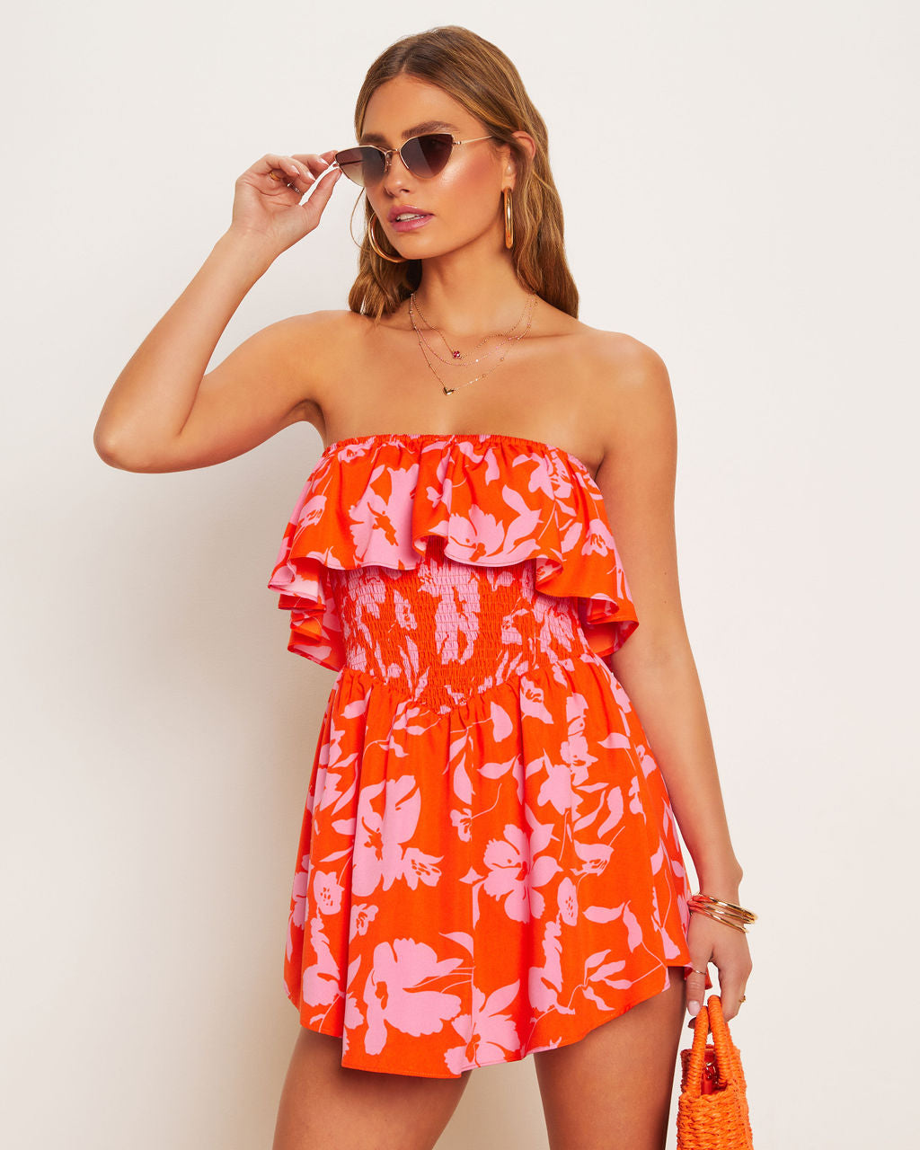 Lilly Floral Smocked Strapless Romper-Vogue Logic