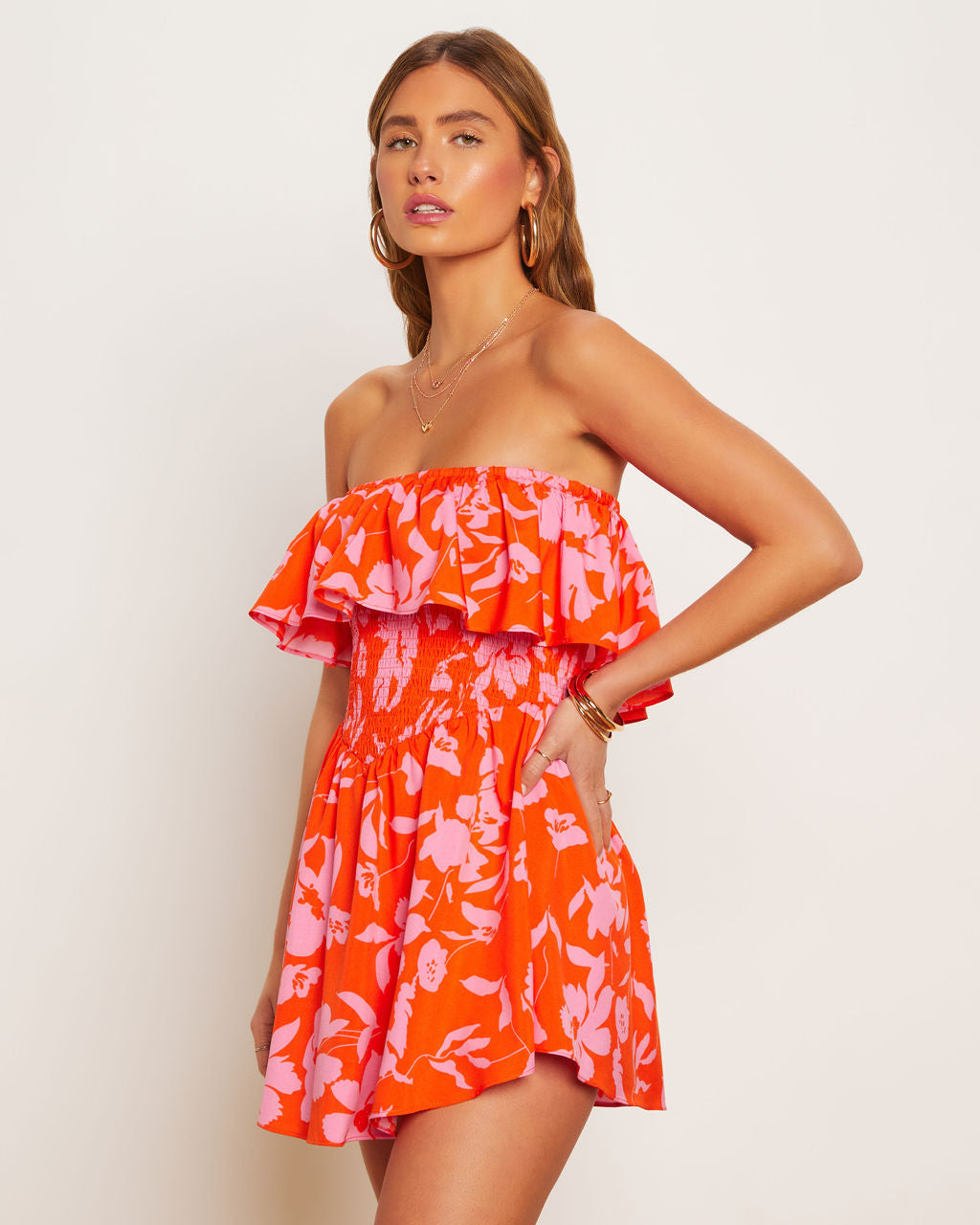 Lilly Floral Smocked Strapless Romper-Vogue Logic