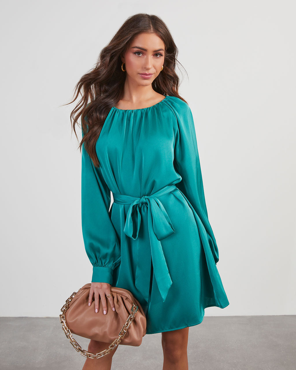 Decklan Satin Tie Waist Mini Dress-Vogue Logic