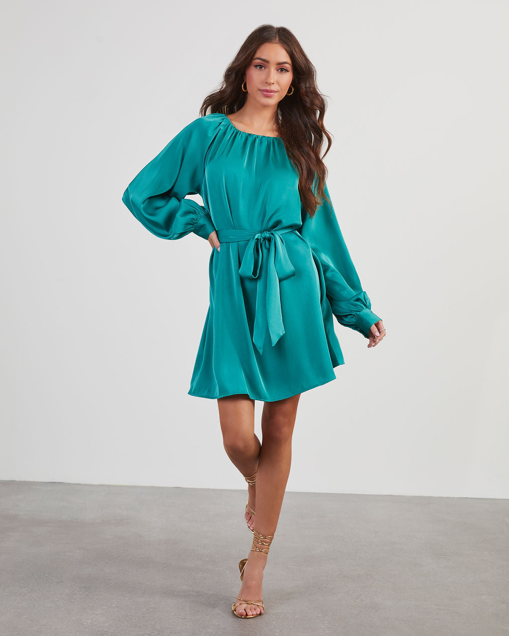 Decklan Satin Tie Waist Mini Dress-Vogue Logic