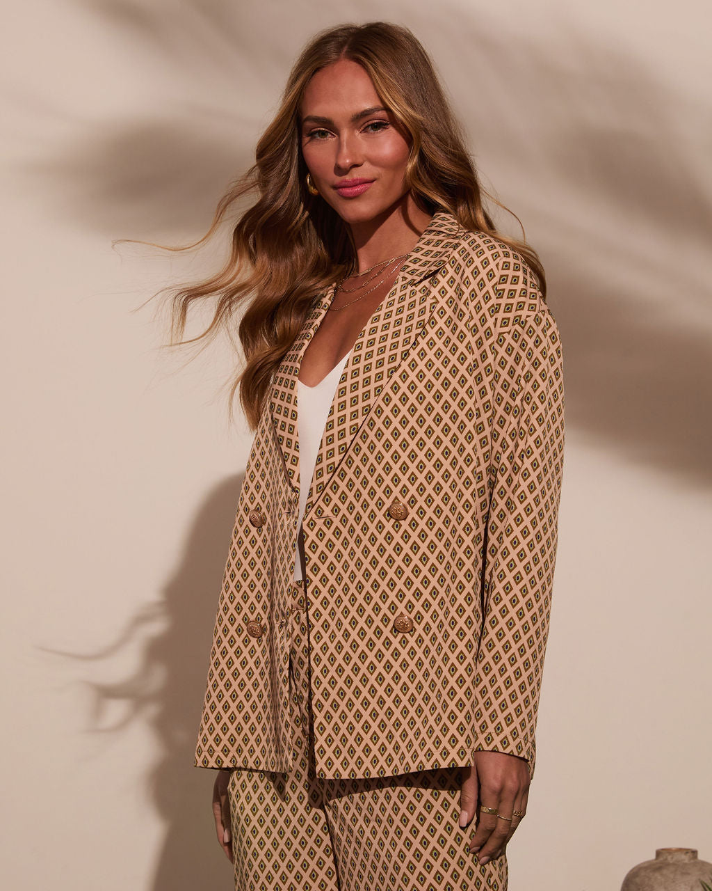 Sylvie Printed Double Breasted Blazer-Vogue Logic