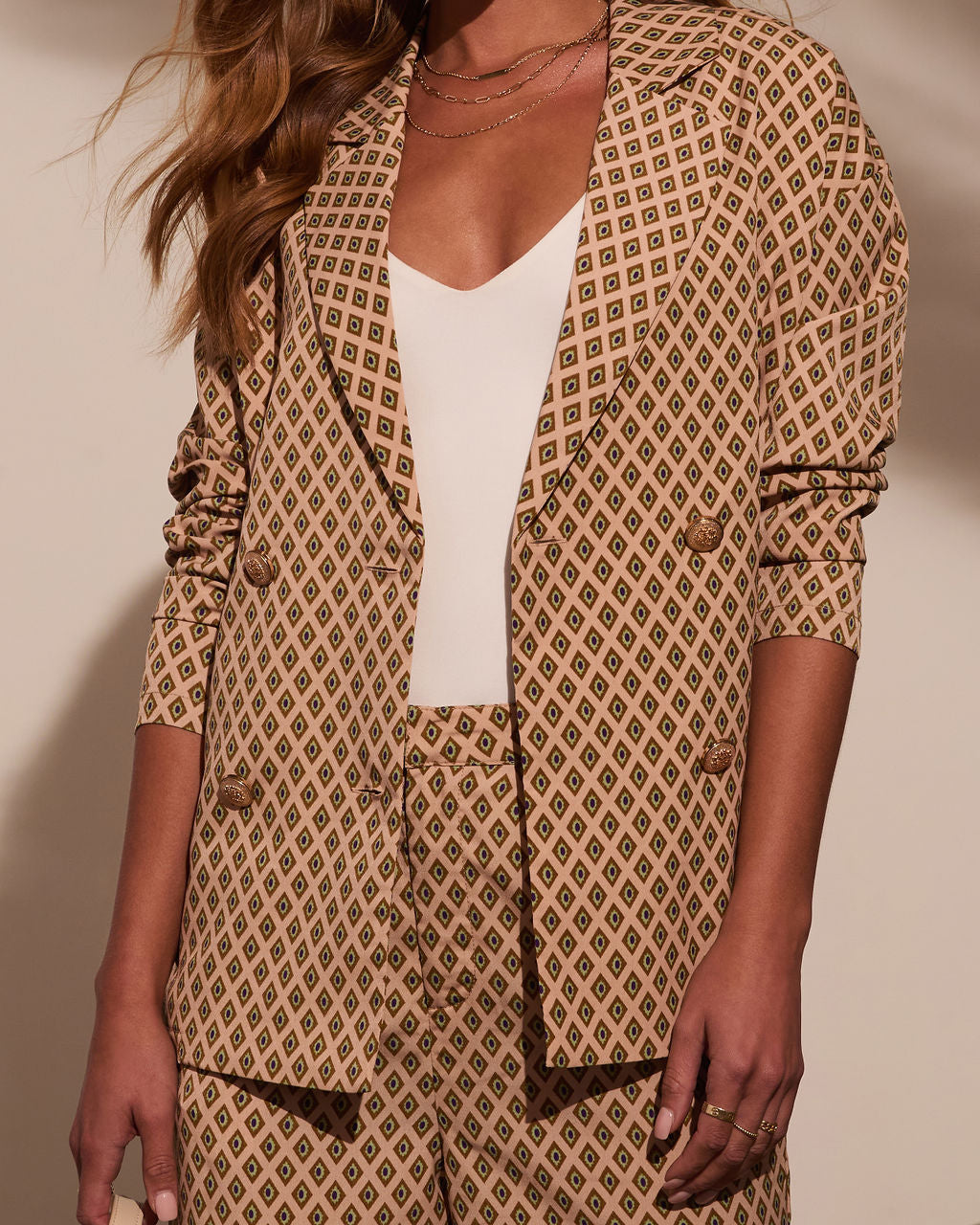 Sylvie Printed Double Breasted Blazer-Vogue Logic